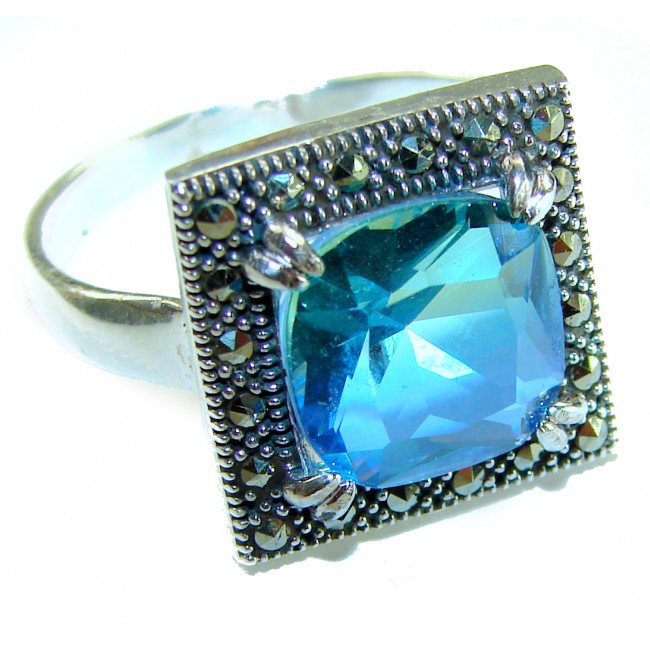 Divine Beauty 9.5 carat Aquamarine .925 Sterling Silver Handcrafted Large ring size 8 - photo 3