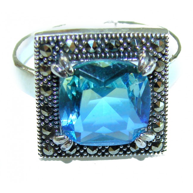 Divine Beauty 9.5 carat Aquamarine .925 Sterling Silver Handcrafted Large ring size 8 - photo 2