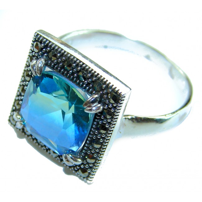 Divine Beauty 9.5 carat Aquamarine .925 Sterling Silver Handcrafted Large ring size 8 - photo 1
