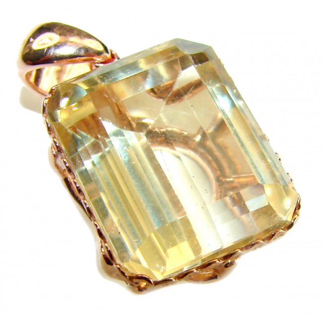 Baquette cut 10.3 carat Lemon Quartz 18K Gold over .925 Sterling Silver handcrafted pendant
