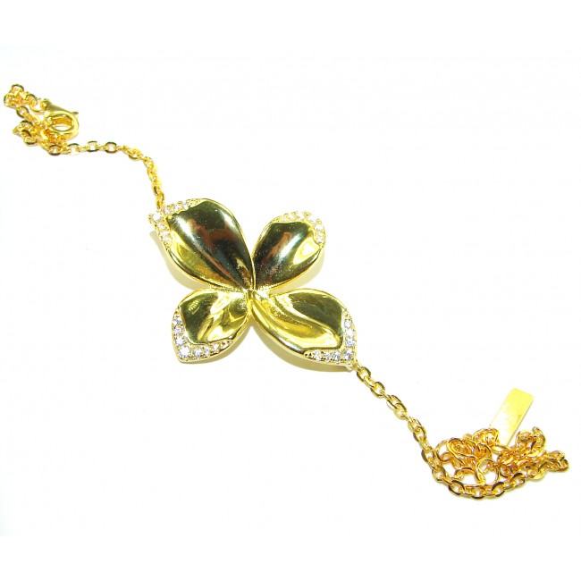 Lotus flower White Topaz highly polished 18K Gold over .925 Sterling Silver Italy made bracelet