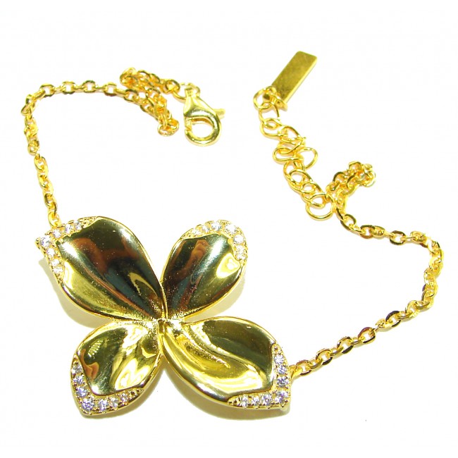 Lotus flower White Topaz highly polished 18K Gold over .925 Sterling Silver Italy made bracelet