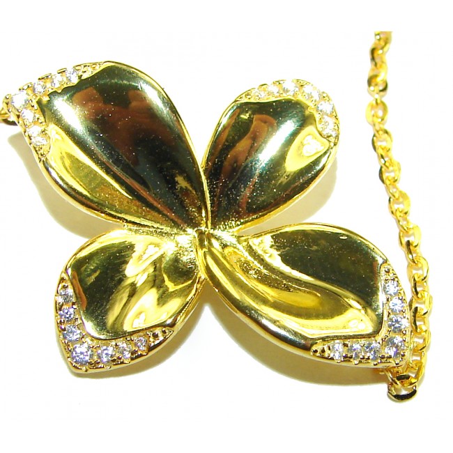 Lotus flower White Topaz highly polished 18K Gold over .925 Sterling Silver Italy made bracelet