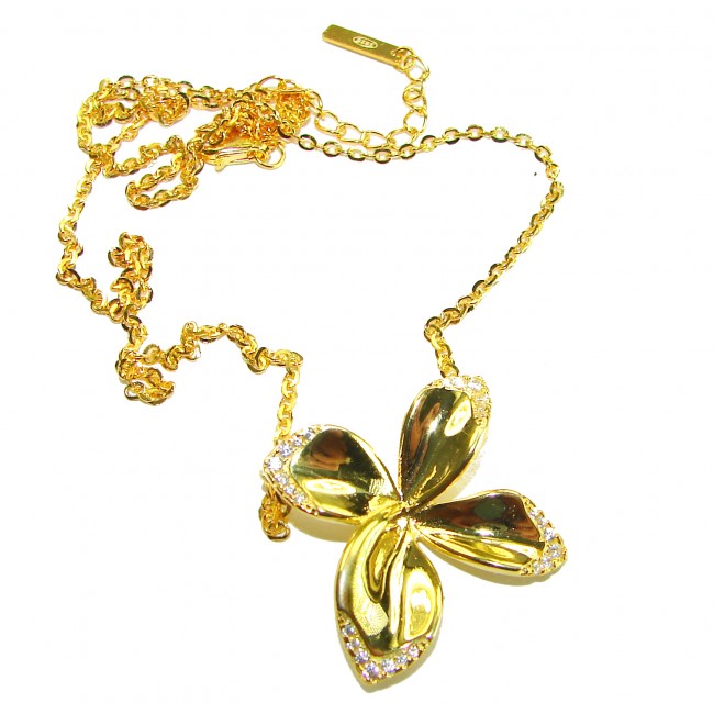 Lotus flower White Topaz highly polished 18K Gold over .925 Sterling Silver Italy made necklace - photo 3