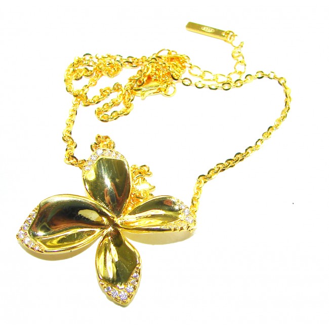 Lotus flower White Topaz highly polished 18K Gold over .925 Sterling Silver Italy made necklace - photo 2