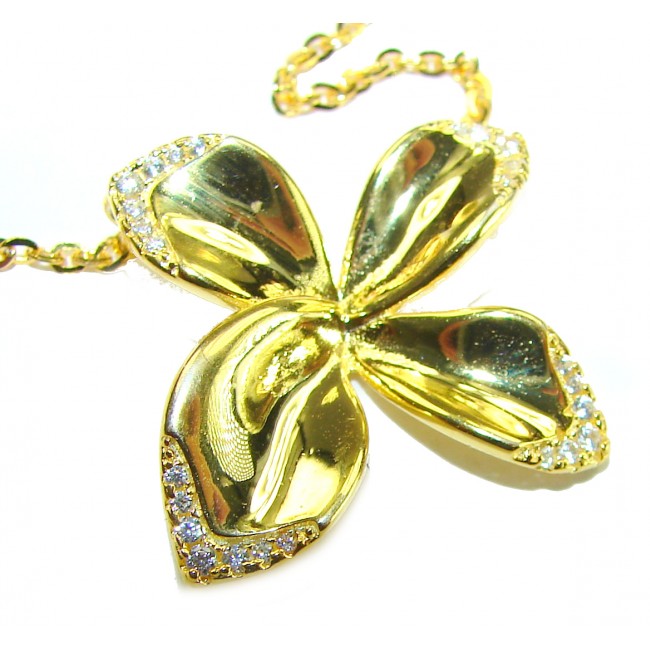 Lotus flower White Topaz highly polished 18K Gold over .925 Sterling Silver Italy made necklace - photo 1