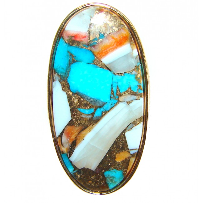 Rare 29.5 carat Oyster Turquoise 18K Gold over .925 Sterling Silver handcrafted Large ring; s. 7 adjustable