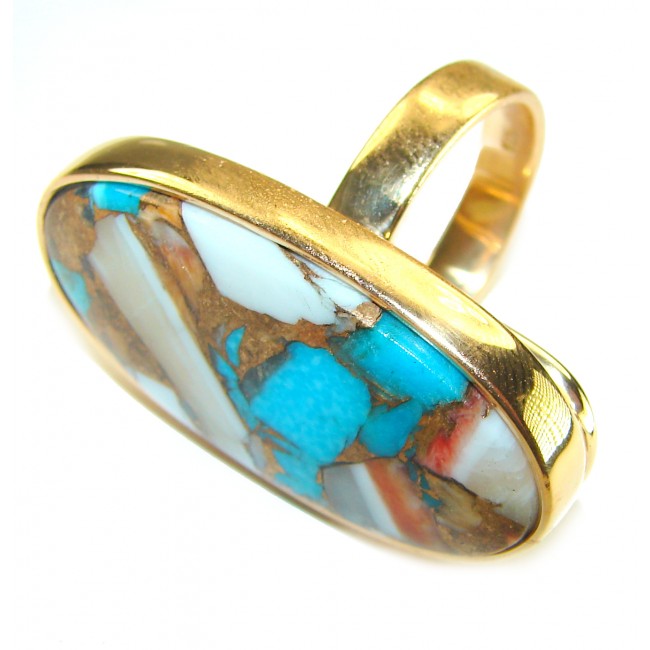 Rare 29.5 carat Oyster Turquoise 18K Gold over .925 Sterling Silver handcrafted Large ring; s. 7 adjustable