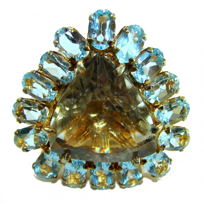 Celestial peace 29.5 carat Champagne Smoky Topaz 14K Gold over .925 Sterling Silver HUGE Ring size 7 1/4 - photo 2