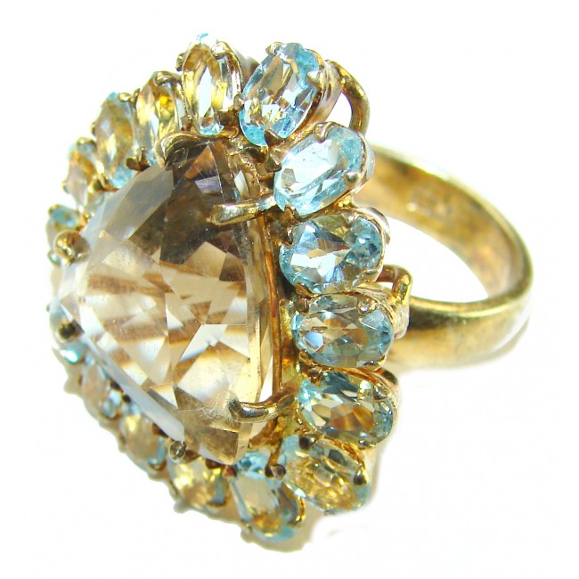 Celestial peace 29.5 carat Champagne Smoky Topaz 14K Gold over .925 Sterling Silver HUGE Ring size 7 1/4 - photo 1