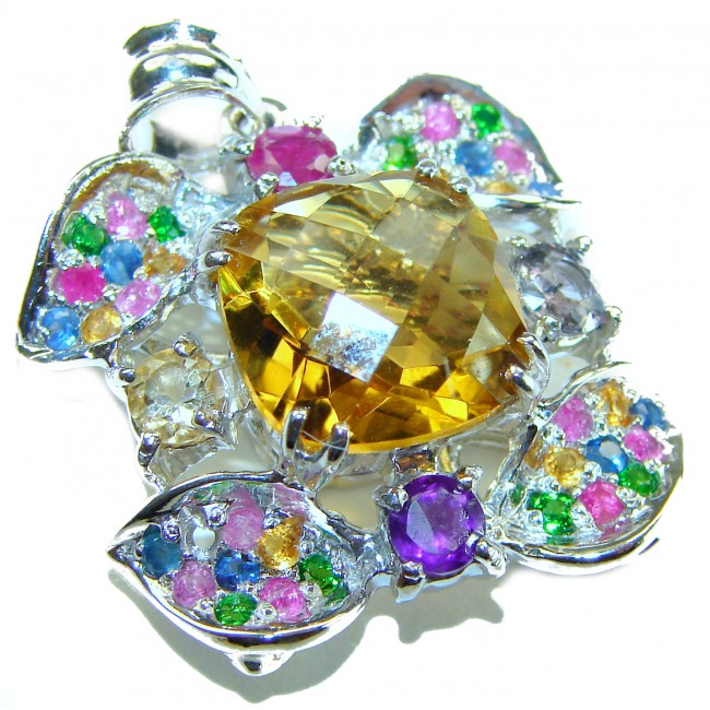 Luxury genuine 18.5 CARAT Champagne Topaz Peridot .925 Sterling Silver handmade Pendant - photo 3