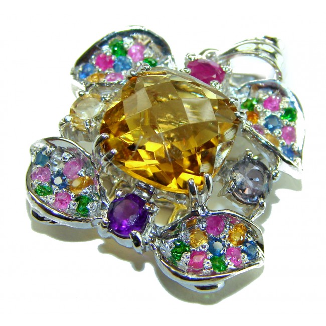 Luxury genuine 18.5 CARAT Champagne Topaz Peridot .925 Sterling Silver handmade Pendant - photo 2