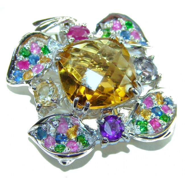 Luxury genuine 18.5 CARAT Champagne Topaz Peridot .925 Sterling Silver handmade Pendant - photo 1