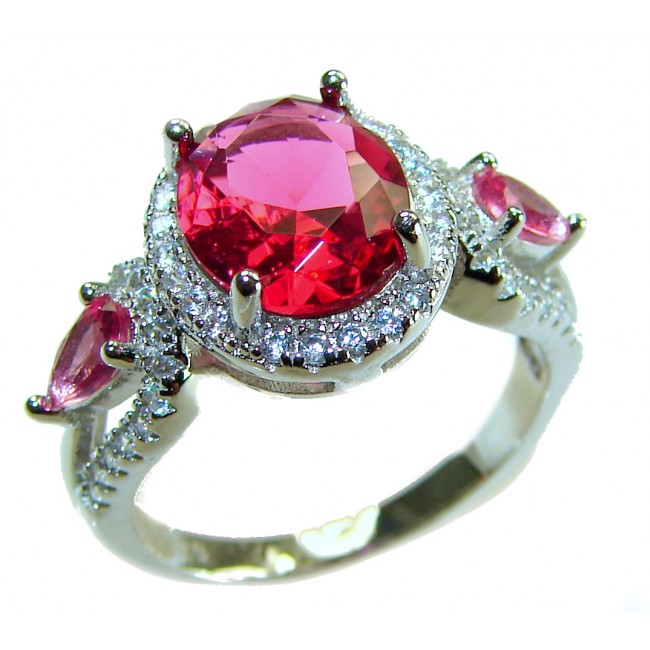 Spectacular Authentic 5.3 carat Ruby .925 Sterling Silver handmade Cocktail Ring s. 6 1/2 - Close-up of 5.3 carat ruby ring in .925 sterling silver.