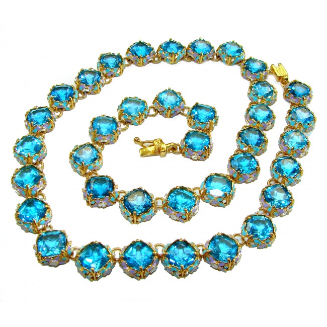 Atlantica - 148.5 carat genuine Swiss Blue Topaz enamel high-quality 925 sterling silver and luxuriously dipped in 18ct gold handmade Statement necklace