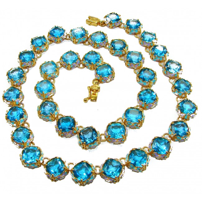 Atlantica - 148.5 carat genuine Swiss Blue Topaz enamel high-quality 925 sterling silver and luxuriously dipped in 18ct gold handmade Statement necklace