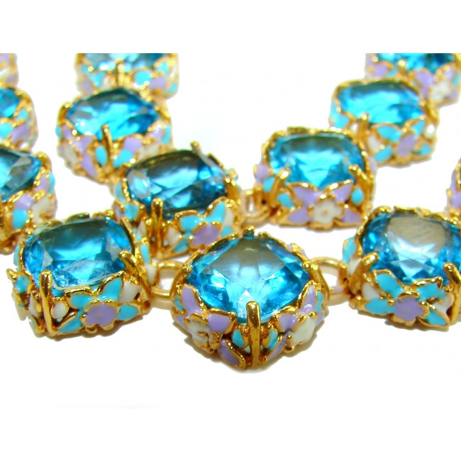 Atlantica - 148.5 carat genuine Swiss Blue Topaz enamel high-quality 925 sterling silver and luxuriously dipped in 18ct gold handmade Statement necklace