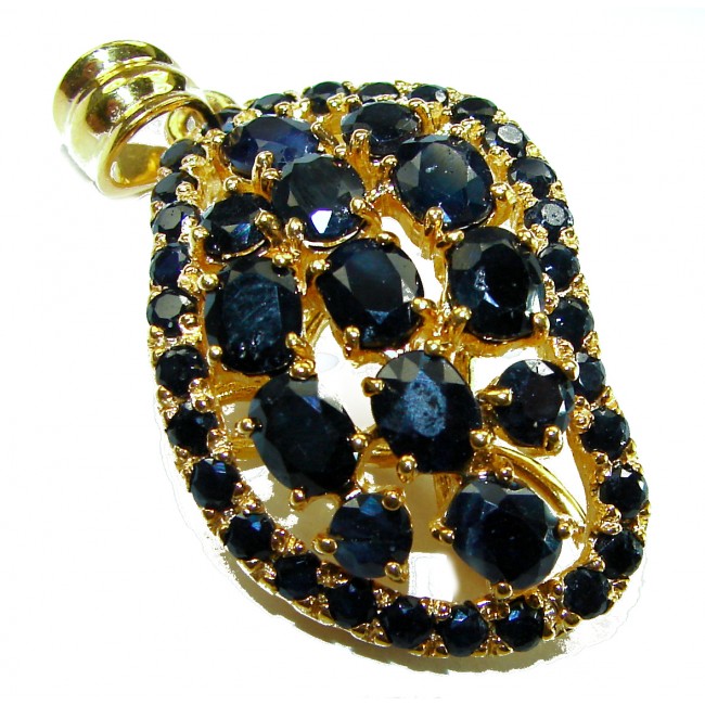 Melody - Vintage Design 10.4 CARAT Sapphire 18K Gold over .925 Sterling Silver handcrafted Pendant - Sapphire pendant with 18K gold, close-up view showing intricate details.