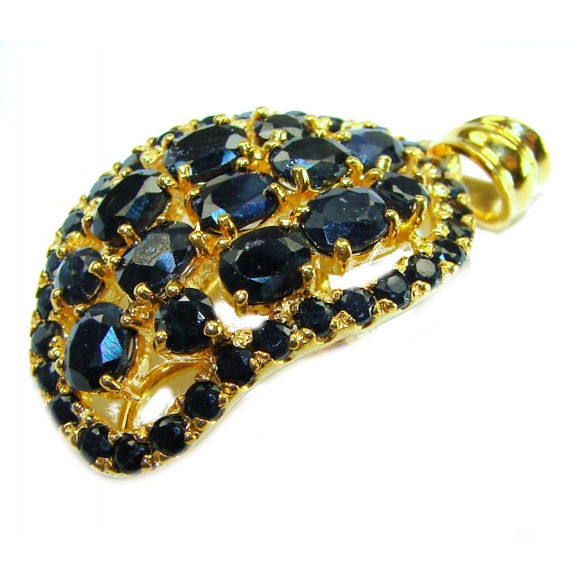 Melody - Vintage Design 10.4 CARAT Sapphire 18K Gold over .925 Sterling Silver handcrafted Pendant - Side view of sapphire pendant with 18K gold setting