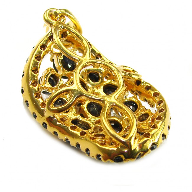 Melody - Vintage Design 10.4 CARAT Sapphire 18K Gold over .925 Sterling Silver handcrafted Pendant - Side view of vintage gold pendant with sapphires