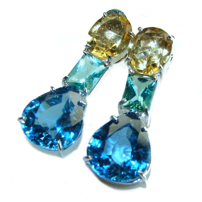 Atlantica 18.7 carat Swiss Blue Topaz .925 Sterling Silver Handcrafted Statement earrings - photo 3