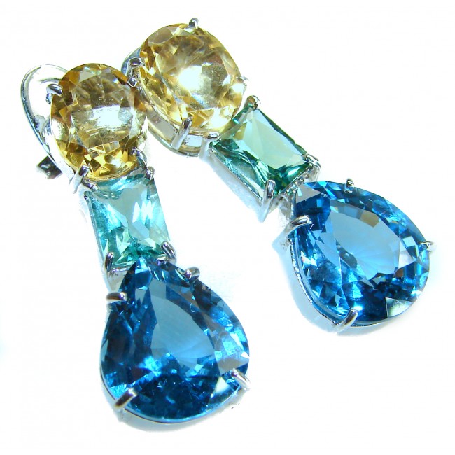 Atlantica 18.7 carat Swiss Blue Topaz .925 Sterling Silver Handcrafted Statement earrings - photo 2