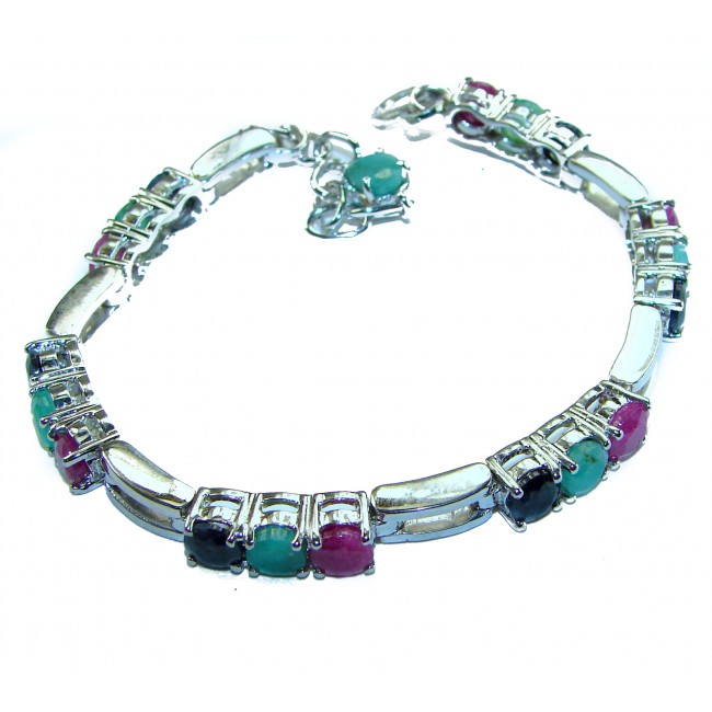 Gabriella 29.5 carat Genuine Ruby Emerald Sapphire .925 Sterling Silver handcrafted Bracelet