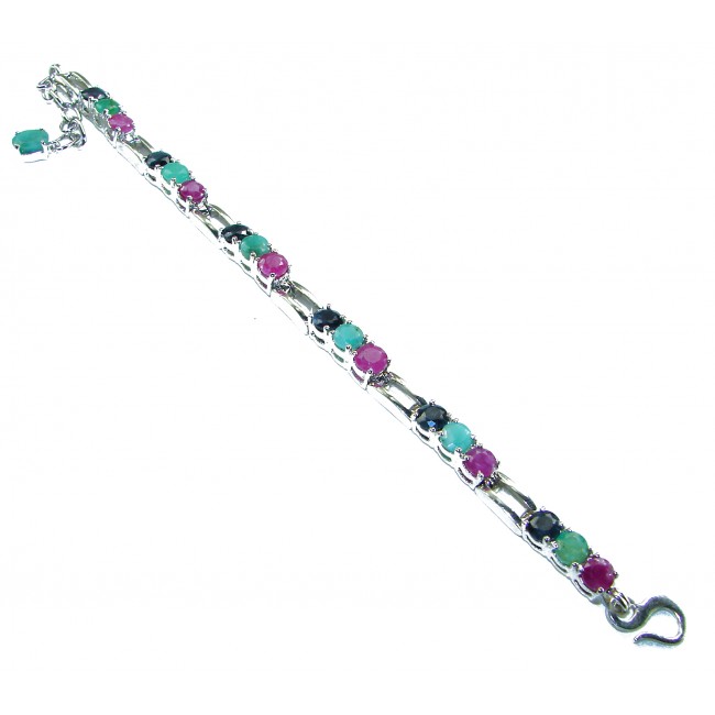 Gabriella 29.5 carat Genuine Ruby Emerald Sapphire .925 Sterling Silver handcrafted Bracelet