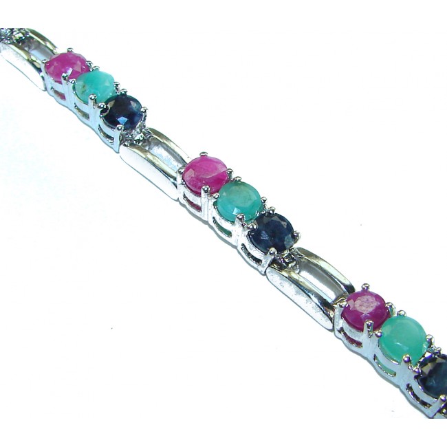 Gabriella 29.5 carat Genuine Ruby Emerald Sapphire .925 Sterling Silver handcrafted Bracelet