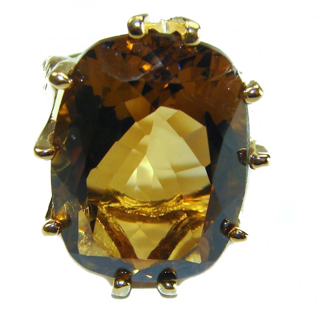 Celestial peace 14.5 carat Champagne Smoky Topaz 14K Gold over .925 Sterling Silver HUGE Ring size 7 - photo 2