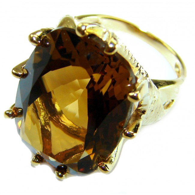 Celestial peace 14.5 carat Champagne Smoky Topaz 14K Gold over .925 Sterling Silver HUGE Ring size 7 - photo 1