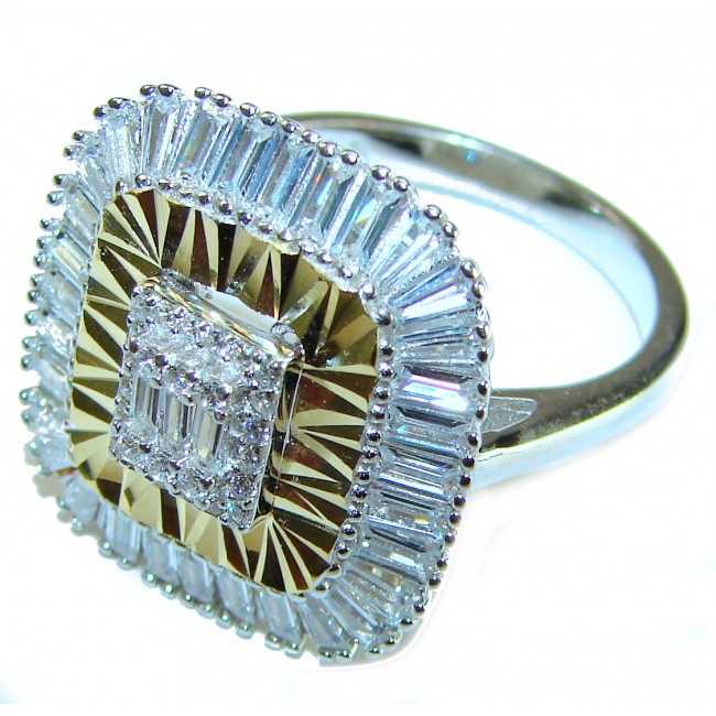 Art Deco 15.2 carat White Topaz .925 Silver handcrafted Cocktail Ring s. 8 1/4 - Art Deco ring with topaz, close-up, angled view.