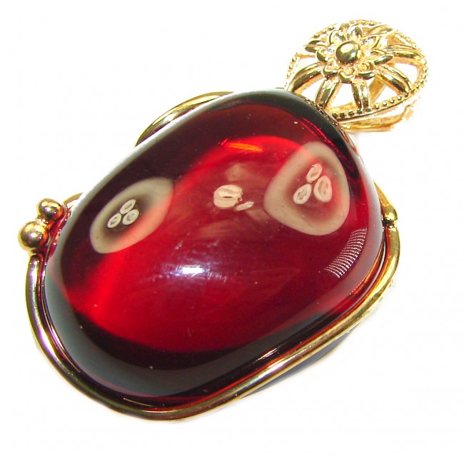 Prehistoric cognac Authentic Baltic Amber 14K Gold over.925 Sterling Silver beautifully handcrafted Pendant