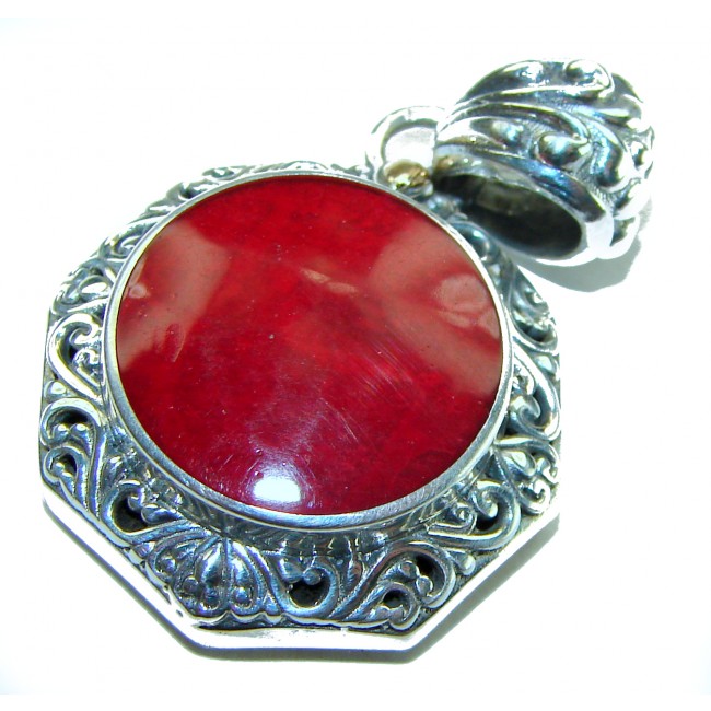 Bright Energy Authentic Coral .925 Sterling Silver Bali handmade pendant