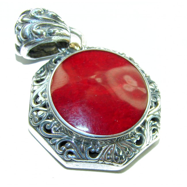 Bright Energy Authentic Coral .925 Sterling Silver Bali handmade pendant