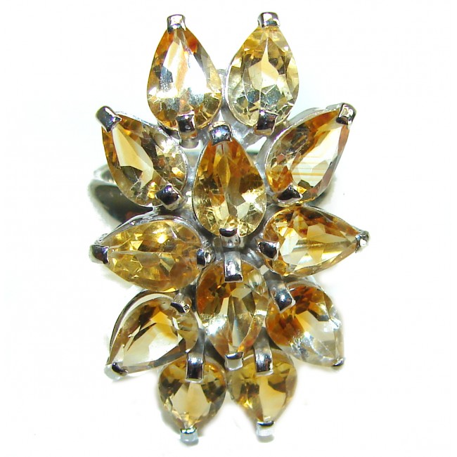 Maria - Magnificent 29.5 carat Golden - yellow Montana Sapphire .925 Sterling Silver handcrafted Ring size 8 - Top view of teardrop-shaped golden-yellow Montana sapphire cluster.