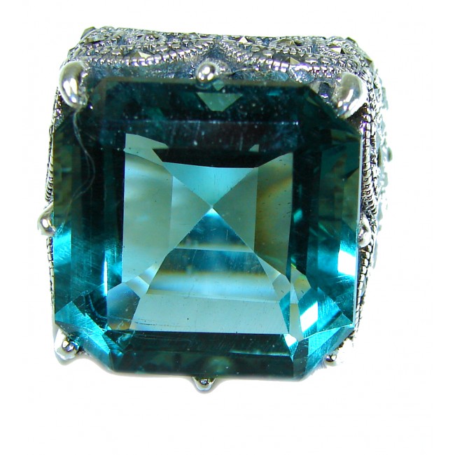 Massive Deep Blue 35.8 carat Aquamarine .925 Sterling Silver handcrafted Large ring size 9