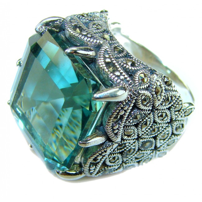 Massive Deep Blue 35.8 carat Aquamarine .925 Sterling Silver handcrafted Large ring size 9