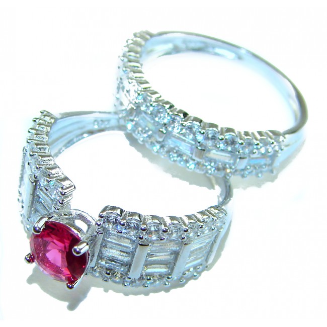2.5 carat Ruby .925 Sterling Silver handcrafted ring; s. 7 adjustable