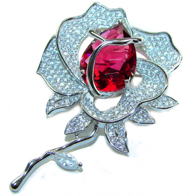 Retro Style - Precious Rose Genuine 18.5 carat Ruby .925 Sterling Silver handmade Pendant - Brooch