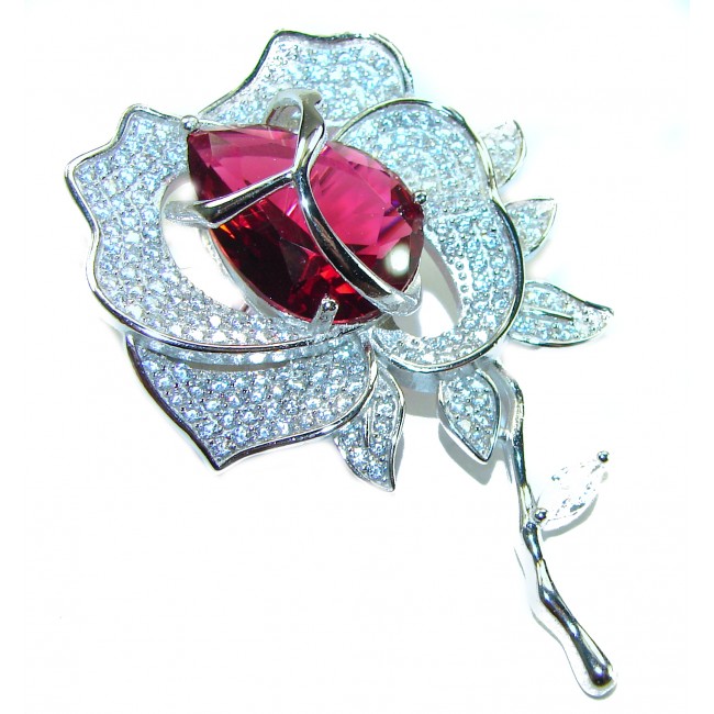 Retro Style - Precious Rose Genuine 18.5 carat Ruby .925 Sterling Silver handmade Pendant - Brooch