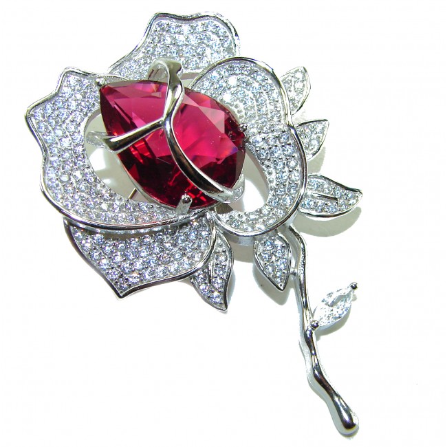 Retro Style - Precious Rose Genuine 18.5 carat Ruby .925 Sterling Silver handmade Pendant - Brooch