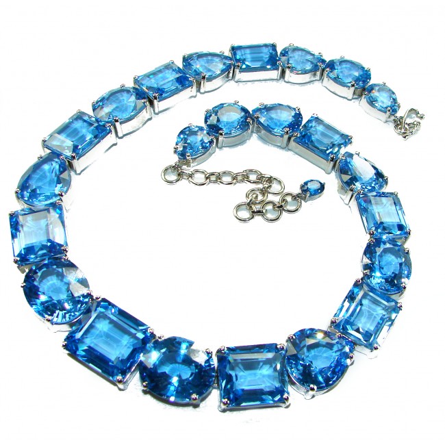 Seaside 265.5 carat Swiss Blue Topaz .925 Sterling Silver handmade Large Statement necklace
