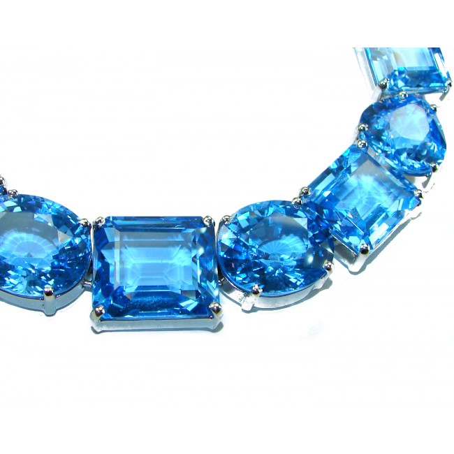 Seaside 265.5 carat Swiss Blue Topaz .925 Sterling Silver handmade Large Statement necklace
