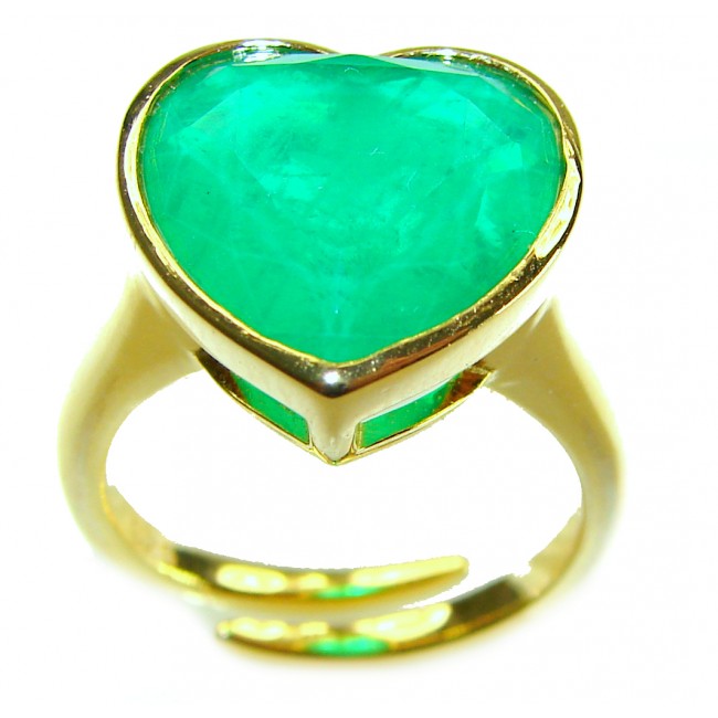 Angels's Heart 12.5 ctw Colombian Emerald .925 Sterling Silver dipped in real 18K Gold Statement Ring size 7