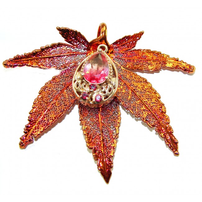 Rain Drop REAL Leaf dipped in copper Mystic Topaz & .925 Sterling Silver Pendant