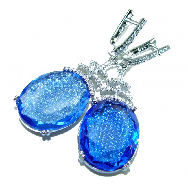 Pacifica 18.5 carat authentic Blue Topaz .925 Sterling Silver Handcrafted Earrings - photo 2
