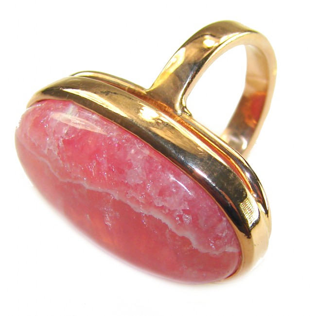 Large top quaity Argentinian Rhodochrosite 18K Gold over .925 Sterling Silver handmade ring size 7