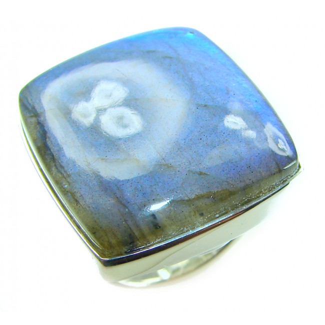 Shimmering Natural Labradorite .925 Sterling Silver handcrafted Large ring size 8 adjustable