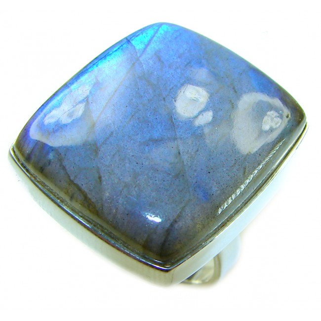 Shimmering Natural Labradorite .925 Sterling Silver handcrafted Large ring size 8 adjustable